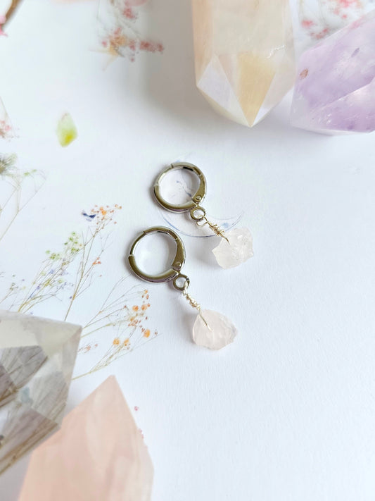 Rose Quartz Huggie Earrings