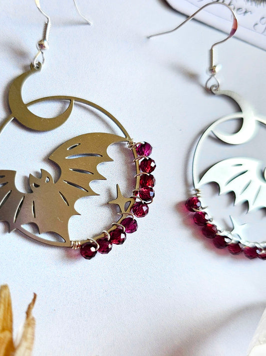 Garnet Bat Earrings