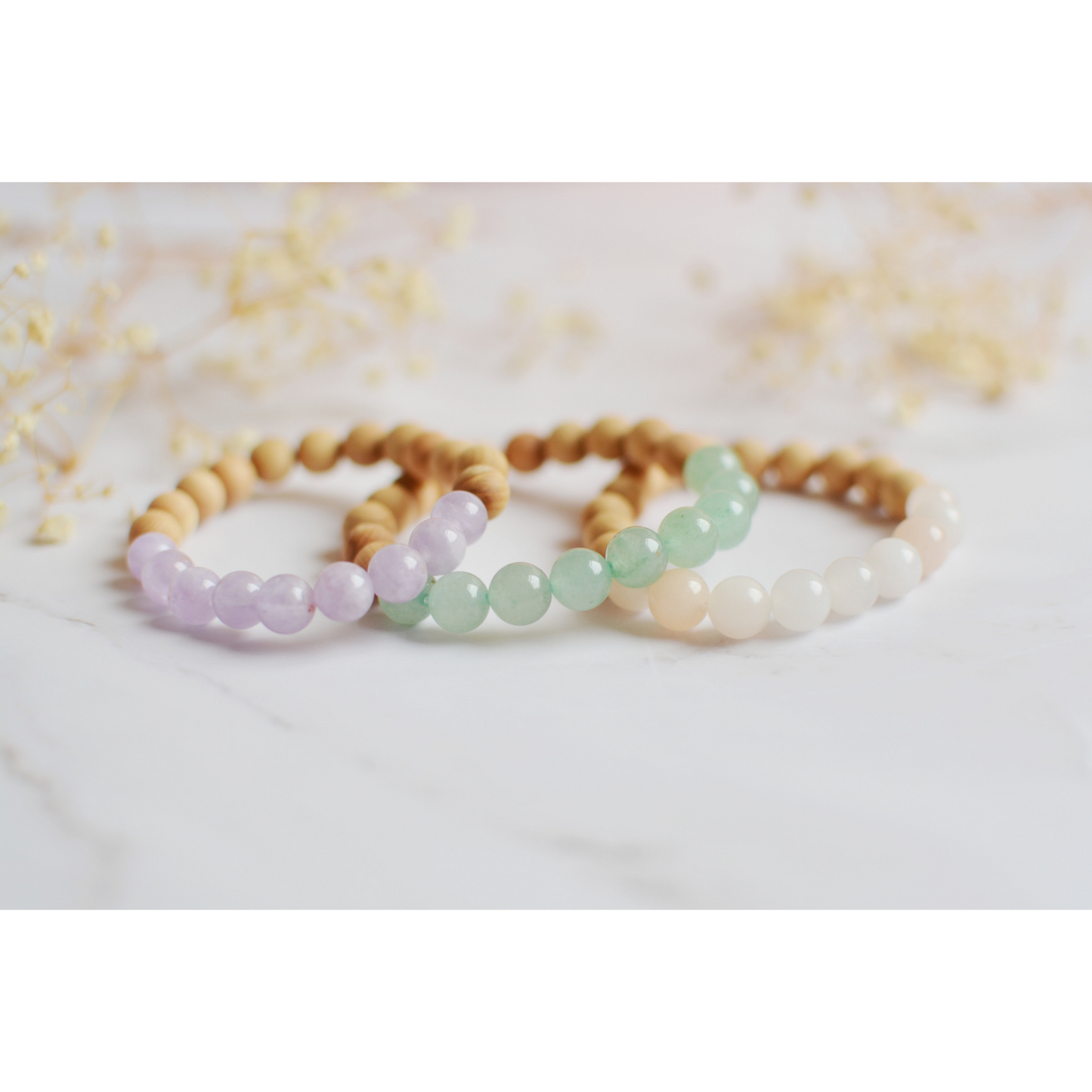 Pastel Crystal and Cedarwood Bracelets