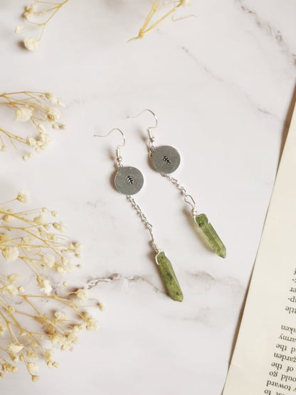 Tree and Green Quartz Earrings