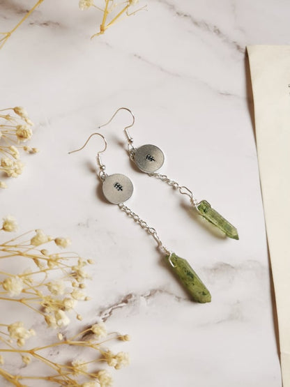 Tree and Green Quartz Earrings