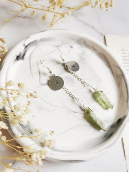 Tree and Green Quartz Earrings