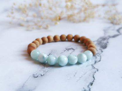 Green Angelite and Cedarwood Bracelet