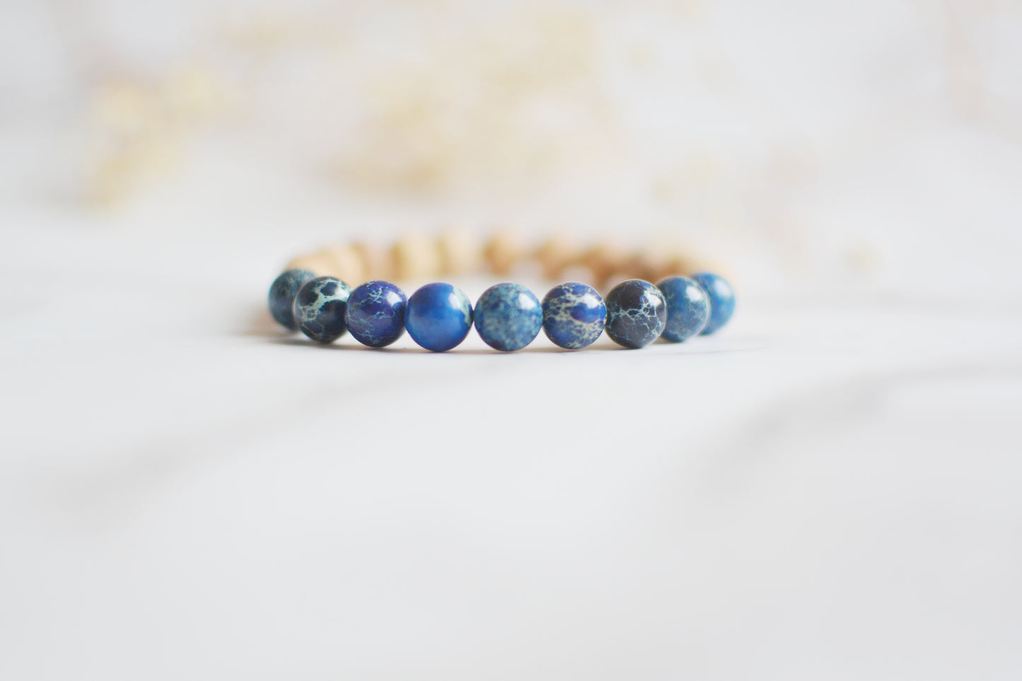 Blue Crystal and Cedarwood Bracelets