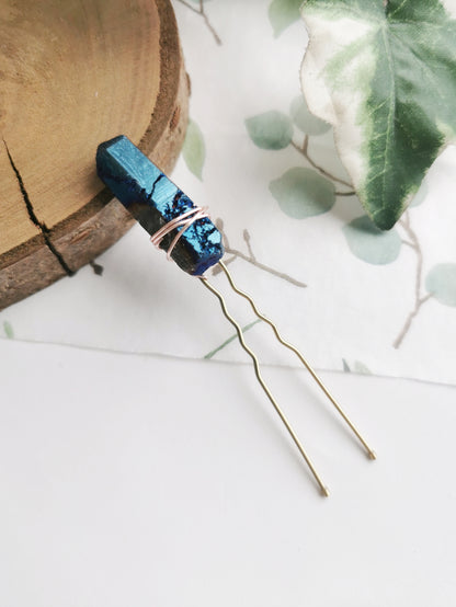 Cobalt Aura Quartz Hair Pin