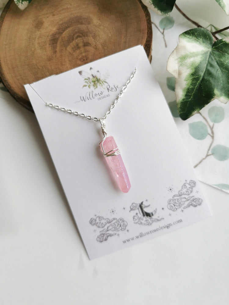 Pink Aura Quartz Necklace