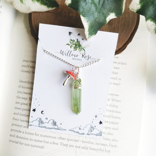 Toadstool and Green Quartz Necklace