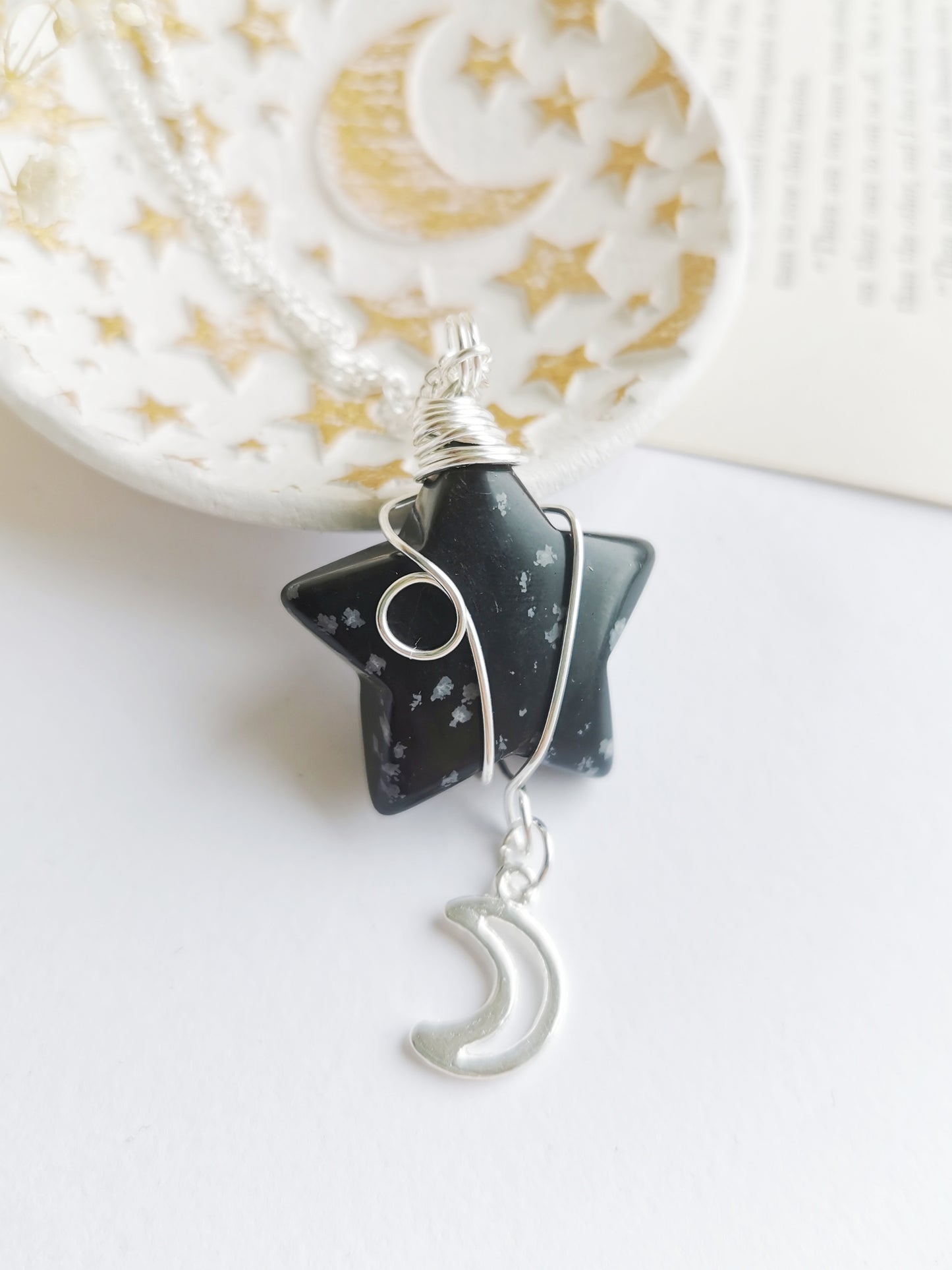 Snowflake Obsidian Star Necklace