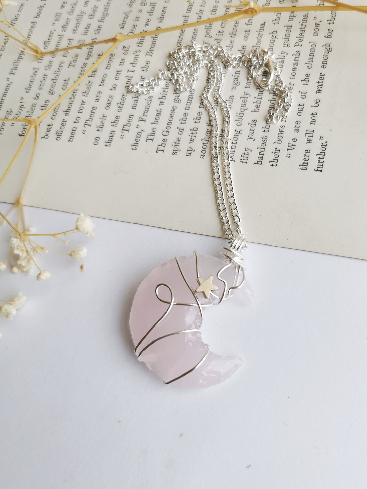 Rose Opalite Moon Necklace