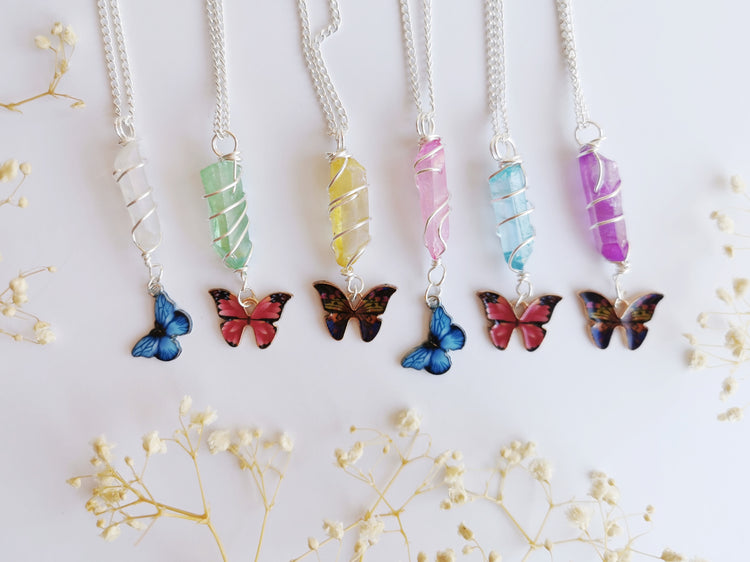Butterfly and Aura Quartz Necklace