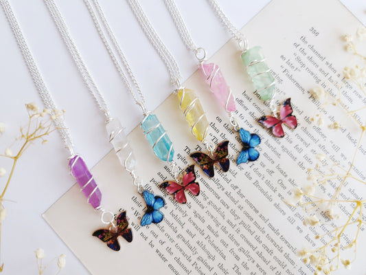 Butterfly and Aura Quartz Necklace