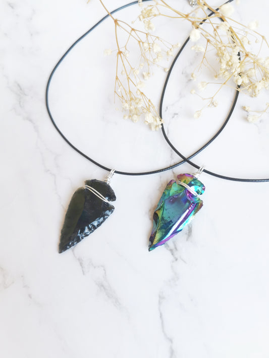 Obsidian Arrowhead Crystal Necklace