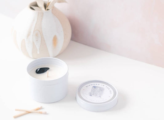 Obsidian Crystal Tin Candle