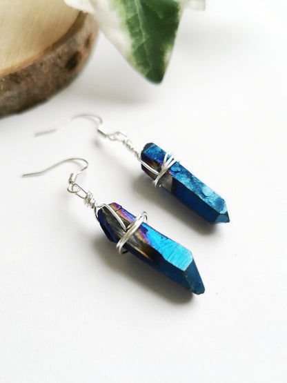 Cobalt Blue Quartz Crystal Earrings