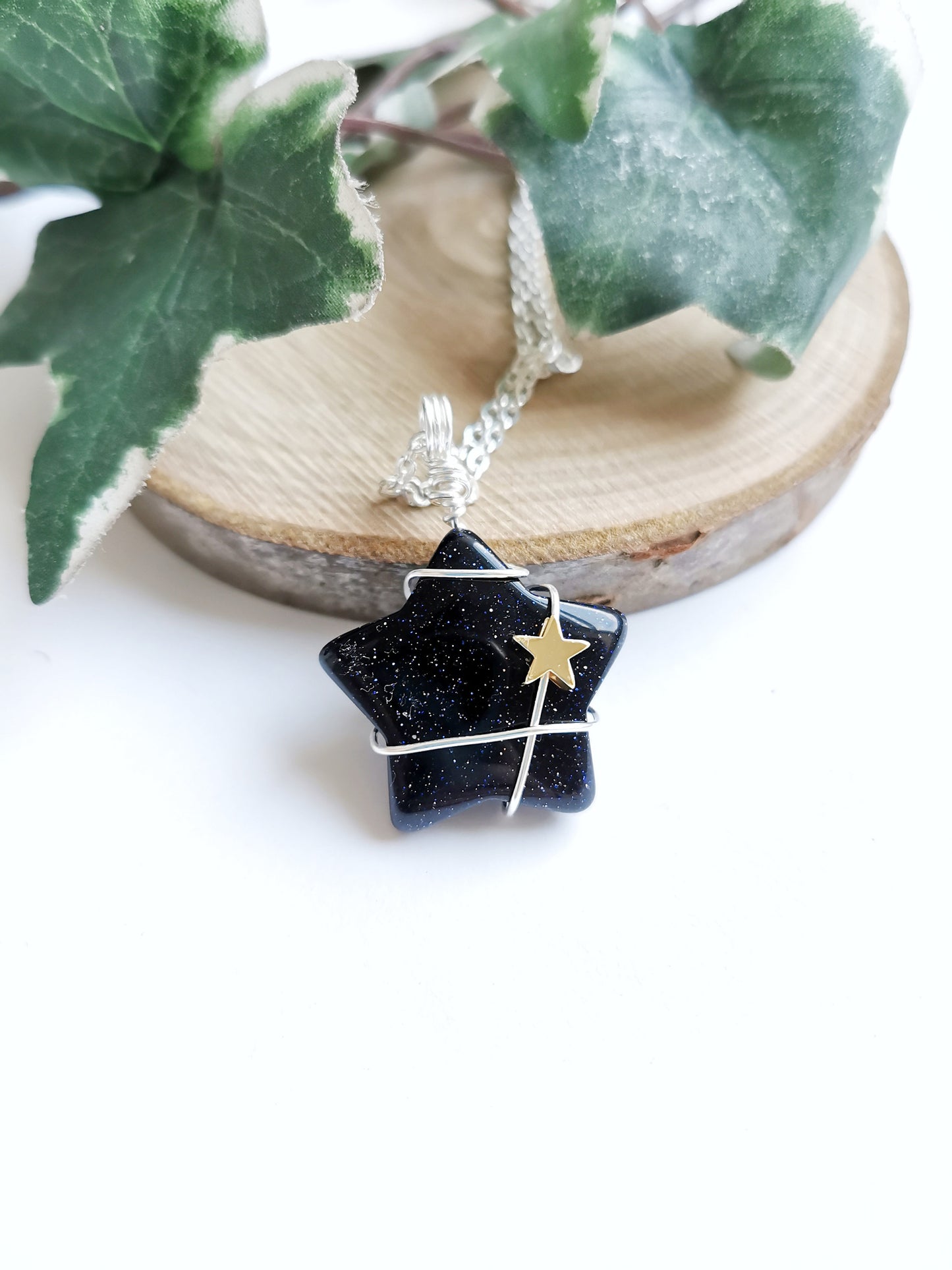 Blue Goldstone Star Necklace