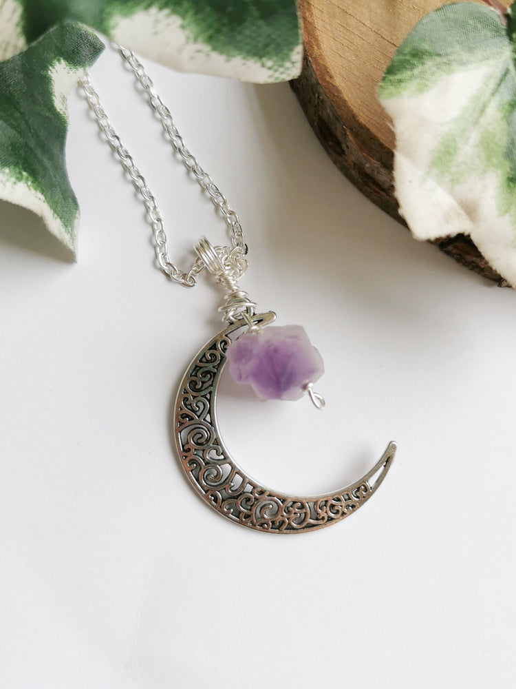 Amethyst and Silver Moon Necklace
