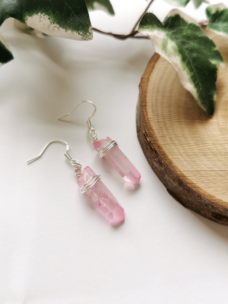 Pink Aura Quartz Hook Earrings