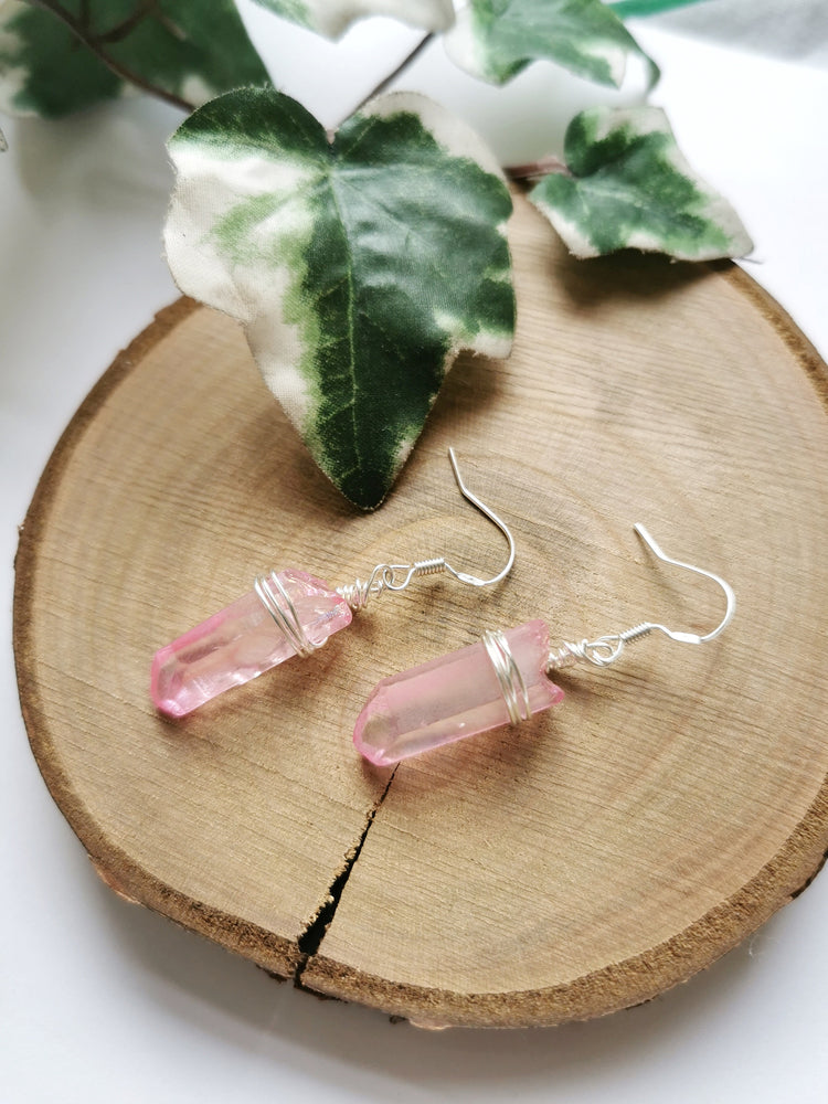 Pink Aura Quartz Hook Earrings