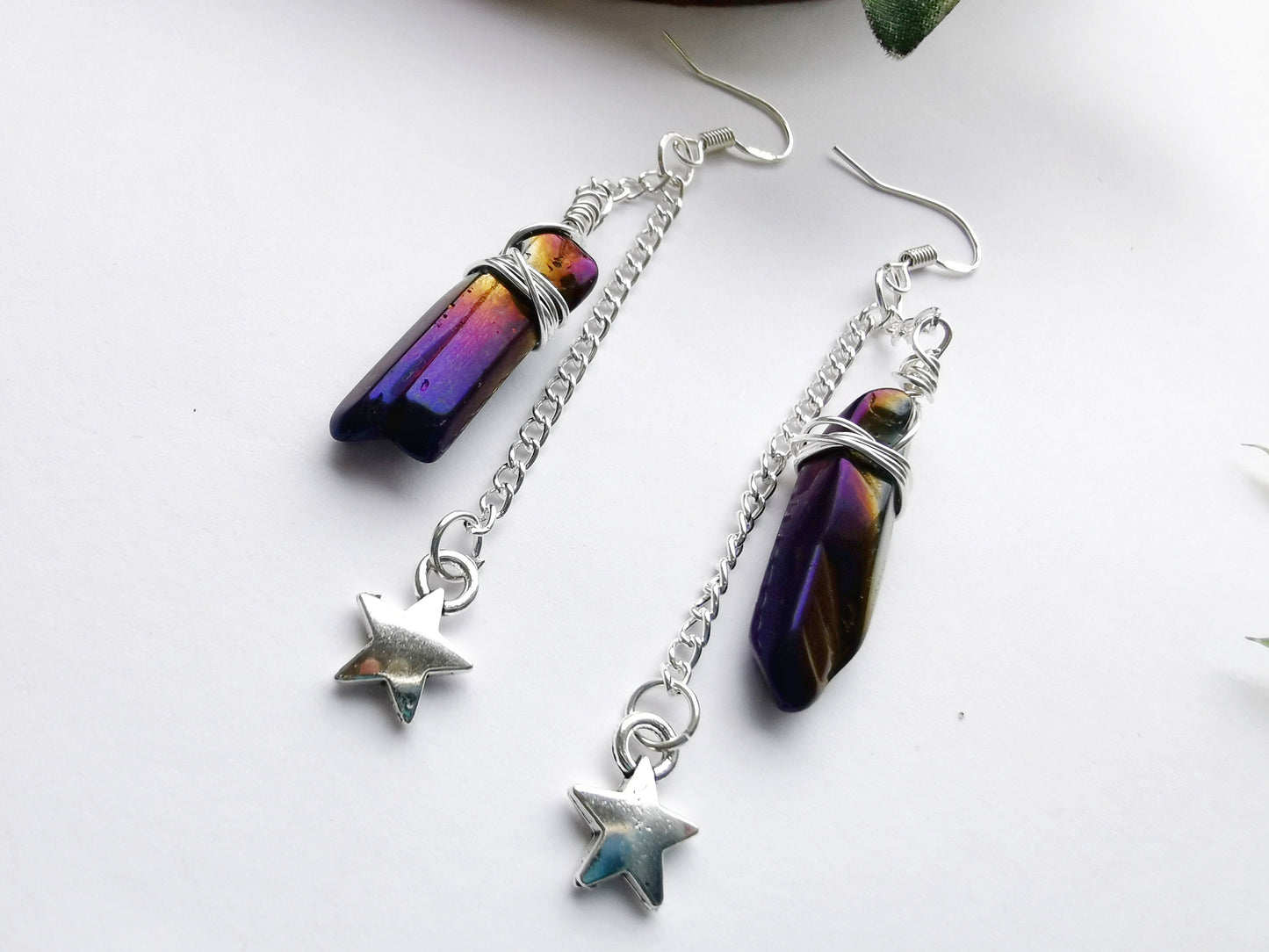 Purple Quartz Star Earrings