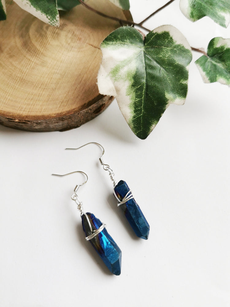 Cobalt Blue Quartz Crystal Earrings