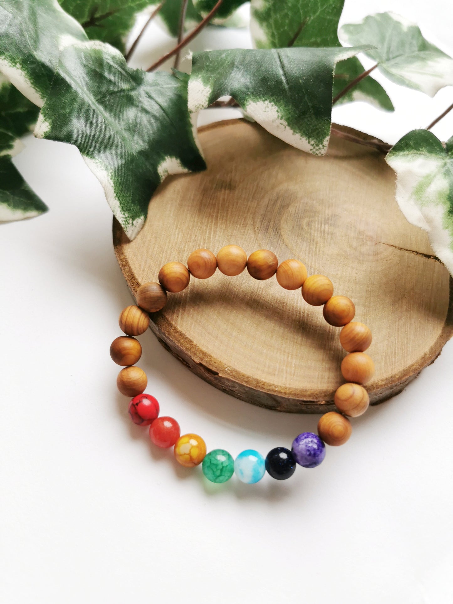 Rainbow Crystal and Cedarwood Bracelet