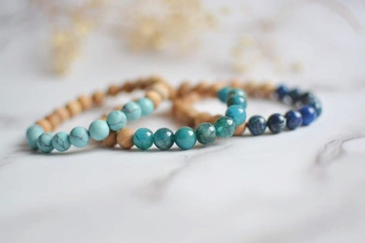 Blue Crystal and Cedarwood Bracelets