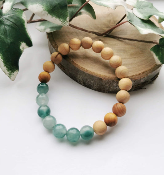Flower Jade and Cedarwood Bracelet